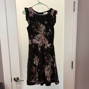 Anthropologie / Eri + Ali Floral Lace A-Line Dress with Pink & Green Accents
